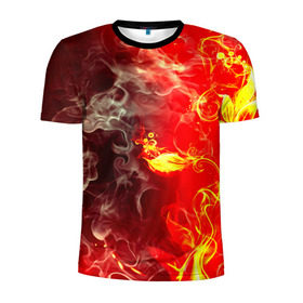 Мужская футболка 3D спортивная с принтом Цветок в огне , 100% полиэстер с улучшенными характеристиками | приталенный силуэт, круглая горловина, широкие плечи, сужается к линии бедра | дым | пламя