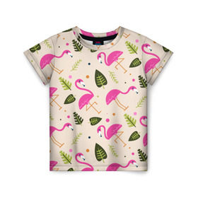 Детская футболка 3D с принтом Фламинго , 100% гипоаллергенный полиэфир | прямой крой, круглый вырез горловины, длина до линии бедер, чуть спущенное плечо, ткань немного тянется | Тематика изображения на принте: абстракция | арт | листья | фламинго | хипстеры