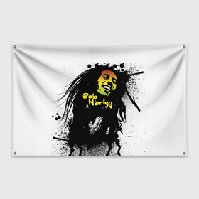Флаг-баннер с принтом Bob Marley , 100% полиэстер | размер 67 х 109 см, плотность ткани — 95 г/м2; по краям флага есть четыре люверса для крепления | bob marley | боб марли | музыка | регги | ямайка