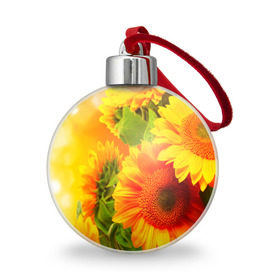 Ёлочный шар с принтом Подсолнух , Пластик | Диаметр: 77 мм | Тематика изображения на принте: желтая | подсолнух | поле | природа | цветы