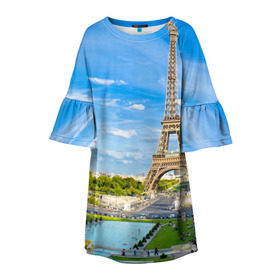 Детское платье 3D с принтом Париж , 100% полиэстер | прямой силуэт, чуть расширенный к низу. Круглая горловина, на рукавах — воланы | Тематика изображения на принте: france | paris | париж | франция | эйфелева башня