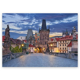 Поздравительная открытка с принтом Прага , 100% бумага | плотность бумаги 280 г/м2, матовая, на обратной стороне линовка и место для марки
 | czech republic | europe | prague | европа | ес | каникулы | мосты | отпуск | прага | туризм | хоккей | чехия