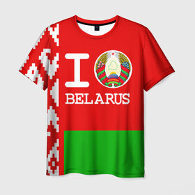 Мужская футболка 3D с принтом Люблю Беларусь 4 , 100% полиэфир | прямой крой, круглый вырез горловины, длина до линии бедер | belarus | love | беларусь | люблю