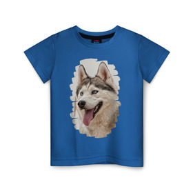 Детская футболка хлопок с принтом Симпотяга волк , 100% хлопок | круглый вырез горловины, полуприлегающий силуэт, длина до линии бедер | Тематика изображения на принте: зверь | серый | хаски | хаски бандит