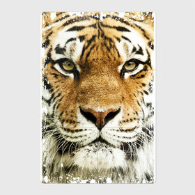 Магнитный плакат 2Х3 с принтом Тигр (retro style) , Полимерный материал с магнитным слоем | 6 деталей размером 9*9 см | tiger | дикая кошка | тигр | хищник