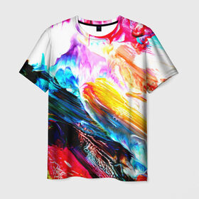 Мужская футболка 3D с принтом Абстракция красок , 100% полиэфир | прямой крой, круглый вырез горловины, длина до линии бедер | color | paint | red | абстракция красок | брызги | краска | красный