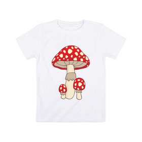 Детская футболка хлопок с принтом Мухоморы , 100% хлопок | круглый вырез горловины, полуприлегающий силуэт, длина до линии бедер | Тематика изображения на принте: грибы | поганки