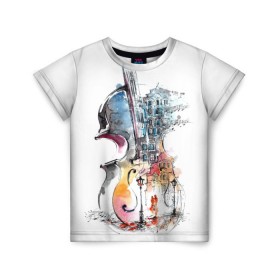 Детская футболка 3D с принтом Скрипка , 100% гипоаллергенный полиэфир | прямой крой, круглый вырез горловины, длина до линии бедер, чуть спущенное плечо, ткань немного тянется | пейзаж музыка