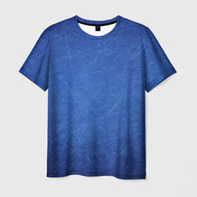 Мужская футболка 3D с принтом Текстура , 100% полиэфир | прямой крой, круглый вырез горловины, длина до линии бедер | полоски | синий | текстура | царапины