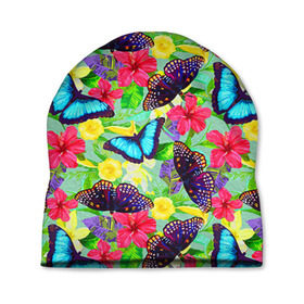 Шапка 3D с принтом Summer Butterflies , 100% полиэстер | универсальный размер, печать по всей поверхности изделия | Тематика изображения на принте: бабочки | лето | пестрый | разноцветный