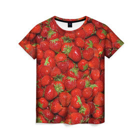 Женская футболка 3D с принтом Клубнички , 100% полиэфир ( синтетическое хлопкоподобное полотно) | прямой крой, круглый вырез горловины, длина до линии бедер | красный | летний | фото | ягода
