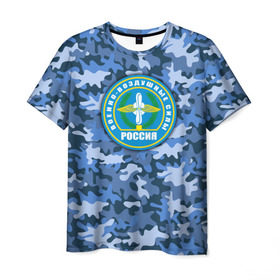 Мужская футболка 3D с принтом ВВС России , 100% полиэфир | прямой крой, круглый вырез горловины, длина до линии бедер | Тематика изображения на принте: авиация | армейская атрибутика | армия | ввс | всё выше | день ввс | и выше | камуфляж | небо | россия | самолёты