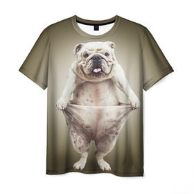 Мужская футболка 3D с принтом Бульдог английский , 100% полиэфир | прямой крой, круглый вырез горловины, длина до линии бедер | animals | breed | dog | english bulldog | funny | joke | pants | surrealism | бульдог английский | животное | порода | прикол | собака | сюрреализм | шутка