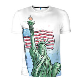 Мужская футболка 3D спортивная с принтом Статуя свободы , 100% полиэстер с улучшенными характеристиками | приталенный силуэт, круглая горловина, широкие плечи, сужается к линии бедра | 