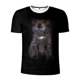 Мужская футболка 3D спортивная с принтом Чёрный котёнок , 100% полиэстер с улучшенными характеристиками | приталенный силуэт, круглая горловина, широкие плечи, сужается к линии бедра | киска | кот | кошка