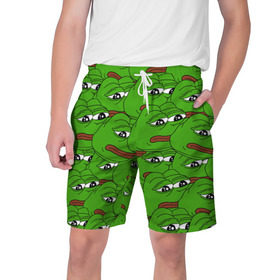 Мужские шорты 3D с принтом Sad frogs ,  полиэстер 100% | прямой крой, два кармана без застежек по бокам. Мягкая трикотажная резинка на поясе, внутри которой широкие завязки. Длина чуть выше колен | Тематика изображения на принте: frog | грустная | жаба | мем | мемы