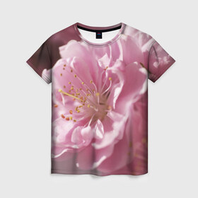 Женская футболка 3D с принтом Розовые цветы , 100% полиэфир ( синтетическое хлопкоподобное полотно) | прямой крой, круглый вырез горловины, длина до линии бедер | Тематика изображения на принте: девушкам | розы | цветочки | цветы