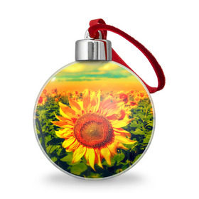 Ёлочный шар с принтом Подсолнухи , Пластик | Диаметр: 77 мм | Тематика изображения на принте: лето | подсолнух | солнце | цветы
