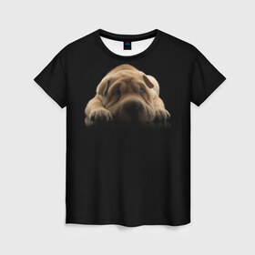 Женская футболка 3D с принтом Щенок Sharpey , 100% полиэфир ( синтетическое хлопкоподобное полотно) | прямой крой, круглый вырез горловины, длина до линии бедер | Тематика изображения на принте: кутёнок | прикольные картинки | собака | шарпей | щенок