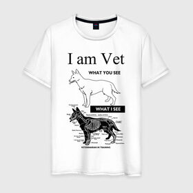 Мужская футболка хлопок с принтом I Am Vet , 100% хлопок | прямой крой, круглый вырез горловины, длина до линии бедер, слегка спущенное плечо. | Тематика изображения на принте: ветеринар | ветеринарный врач | кошки | скелет | собаки