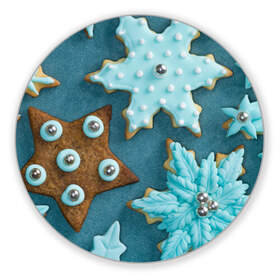 Коврик круглый с принтом Новогоднее печенье , резина и полиэстер | круглая форма, изображение наносится на всю лицевую часть | зима | новый год | печенье | сладости | снег
