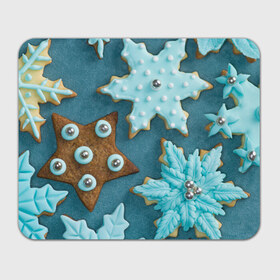 Коврик прямоугольный с принтом Новогоднее печенье , натуральный каучук | размер 230 х 185 мм; запечатка лицевой стороны | зима | новый год | печенье | сладости | снег