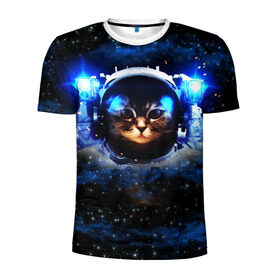 Мужская футболка 3D спортивная с принтом Кот космонавт , 100% полиэстер с улучшенными характеристиками | приталенный силуэт, круглая горловина, широкие плечи, сужается к линии бедра | Тематика изображения на принте: звёздное небо | космос | кот | кошка | прикольные картинки