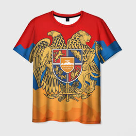 Мужская футболка 3D с принтом Армения , 100% полиэфир | прямой крой, круглый вырез горловины, длина до линии бедер | Тематика изображения на принте: герб | флаг