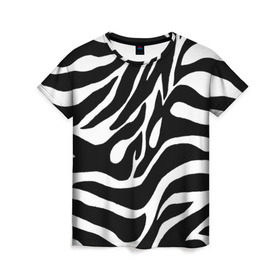 Женская футболка 3D с принтом Зебра , 100% полиэфир ( синтетическое хлопкоподобное полотно) | прямой крой, круглый вырез горловины, длина до линии бедер | животные | зебра | полосы | текстуры | черно белый