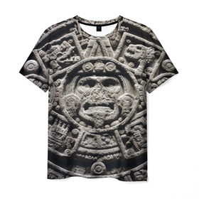Мужская футболка 3D с принтом Календарь ацтеков , 100% полиэфир | прямой крой, круглый вырез горловины, длина до линии бедер | ацтеки | древняя цивилизация | индейцы | майя | южная америка