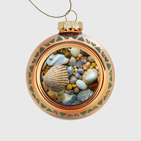 Стеклянный ёлочный шар с принтом Морские ракушки и камни , Стекло | Диаметр: 80 мм | Тематика изображения на принте: камни | море | морские камни | ракушки