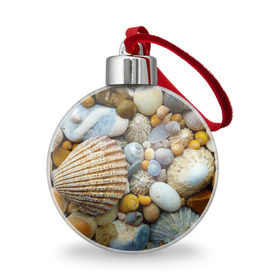 Ёлочный шар с принтом Морские ракушки и камни , Пластик | Диаметр: 77 мм | Тематика изображения на принте: камни | море | морские камни | ракушки