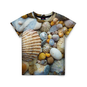 Детская футболка 3D с принтом Морские ракушки и камни , 100% гипоаллергенный полиэфир | прямой крой, круглый вырез горловины, длина до линии бедер, чуть спущенное плечо, ткань немного тянется | камни | море | морские камни | ракушки