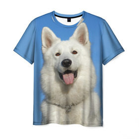 Мужская футболка 3D с принтом белый пес , 100% полиэфир | прямой крой, круглый вырез горловины, длина до линии бедер | dog | friend | взгляд | волк | друг | пес | собака | хаски