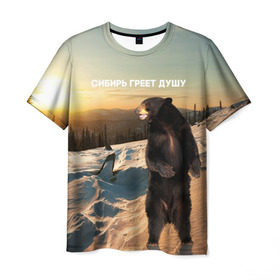 Мужская футболка 3D с принтом Сибирь , 100% полиэфир | прямой крой, круглый вырез горловины, длина до линии бедер | Тематика изображения на принте: медведь