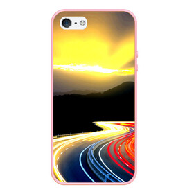 Чехол для iPhone 5/5S матовый с принтом Ночная дорога , Силикон | Область печати: задняя сторона чехла, без боковых панелей | ночь | огни | путешествие | трасса | уличный | шоссе