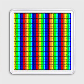 Магнит 55*55 с принтом Радуга (Полосы в мозайку) , Пластик | Размер: 65*65 мм; Размер печати: 55*55 мм | Тематика изображения на принте: вертикальные | жёлтый | зелёный | красный | оранжевый | полосы | радуга | синий | фиолетовый