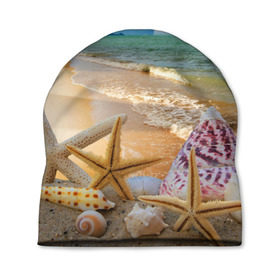 Шапка 3D с принтом Морской пляж 2 , 100% полиэстер | универсальный размер, печать по всей поверхности изделия | море | отдых | отпуск | пляж | ракушки | туризм