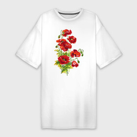 Платье-футболка хлопок с принтом Маки ,  |  | Тематика изображения на принте: embroidery | flowers | poppies | red | wild | вышивка | красные | маки | полевые | цветы