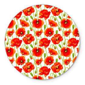 Коврик круглый с принтом Маки , резина и полиэстер | круглая форма, изображение наносится на всю лицевую часть | flowers | красные | маки | паттерн | цветы