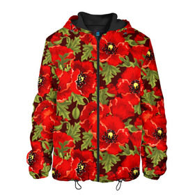 Мужская куртка 3D с принтом Маки , ткань верха — 100% полиэстер, подклад — флис | прямой крой, подол и капюшон оформлены резинкой с фиксаторами, два кармана без застежек по бокам, один большой потайной карман на груди. Карман на груди застегивается на липучку | Тематика изображения на принте: flowers | poppies | red | wild | красные | мак | маки | полевые | цветы