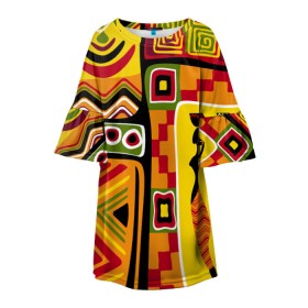 Детское платье 3D с принтом Африка , 100% полиэстер | прямой силуэт, чуть расширенный к низу. Круглая горловина, на рукавах — воланы | Тематика изображения на принте: орнамент | этнический | этно | яркий