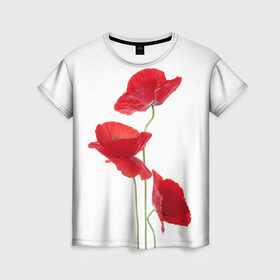 Женская футболка 3D с принтом Маки , 100% полиэфир ( синтетическое хлопкоподобное полотно) | прямой крой, круглый вырез горловины, длина до линии бедер | Тематика изображения на принте: field | flowers | poppies | poppy | red | wild | красные | мак | маки | поле | полевые | цветы