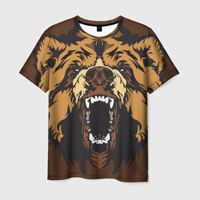 Мужская футболка 3D с принтом Медведь , 100% полиэфир | прямой крой, круглый вырез горловины, длина до линии бедер | animal | bear | beast | brown | face | fangs | head | taiga | teeth | wild | бурый | голова | дикий | животное | зверь | клыки | медведь | оскал | тайга