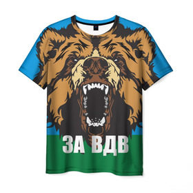 Мужская футболка 3D с принтом ВДВ , 100% полиэфир | прямой крой, круглый вырез горловины, длина до линии бедер | airborne troops | animal | bear | flag | head | teeth | tusks | walrus | вдв | голова | животное | клыки | медведь | оскал | флаг