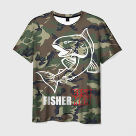 Мужская футболка 3D с принтом Лучший рыбак , 100% полиэфир | прямой крой, круглый вырез горловины, длина до линии бедер | Тематика изображения на принте: best fisherman | camouflage | fish | fishing | man | камуфляж | лучший рыбак | мужчина | рыба | рыбалка