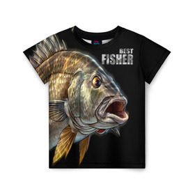 Детская футболка 3D с принтом Лучший рыбак , 100% гипоаллергенный полиэфир | прямой крой, круглый вырез горловины, длина до линии бедер, чуть спущенное плечо, ткань немного тянется | Тематика изображения на принте: background | best fisherman | black | fish | fishing | лучший рыбак | рыба | рыбалка | фон | черный