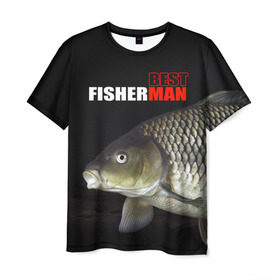 Мужская футболка 3D с принтом Лучший рыбак , 100% полиэфир | прямой крой, круглый вырез горловины, длина до линии бедер | background | best fisherman | black | fish | fishing | лещ | лучший рыбак | рыба | рыбалка | фон | черный