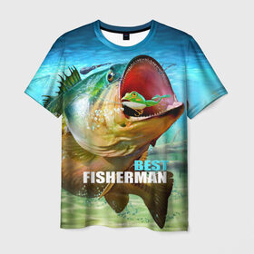 Мужская футболка 3D с принтом Лучший рыбак , 100% полиэфир | прямой крой, круглый вырез горловины, длина до линии бедер | Тематика изображения на принте: крючок | лягушка | наживка | рыба