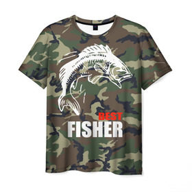 Мужская футболка 3D с принтом Лучший рыбак , 100% полиэфир | прямой крой, круглый вырез горловины, длина до линии бедер | best fisherman | camouflage | fish | fishing | камуфляж | лучший рыбак | рыба | рыбалка